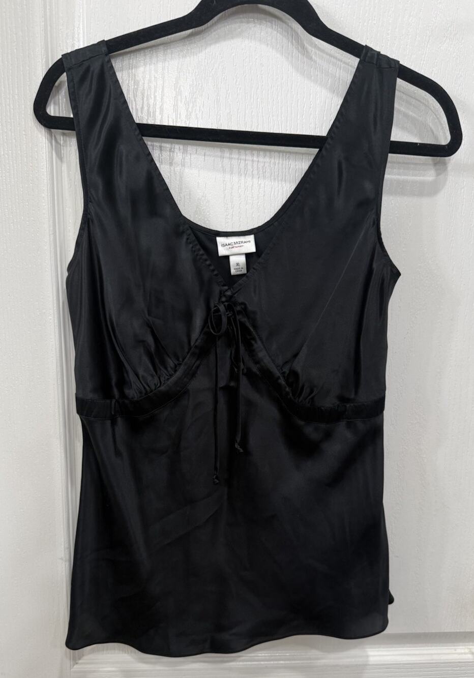 Isaac Mizrahi Women’s XL Black Silk Blend V Neck Tank Top Shell Minimalist Luxe